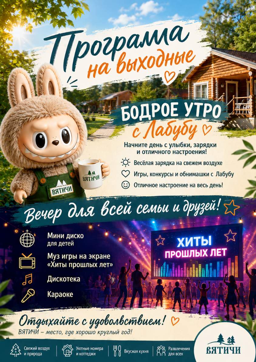 Бодрое утро с Лабубу и вечерняя программа