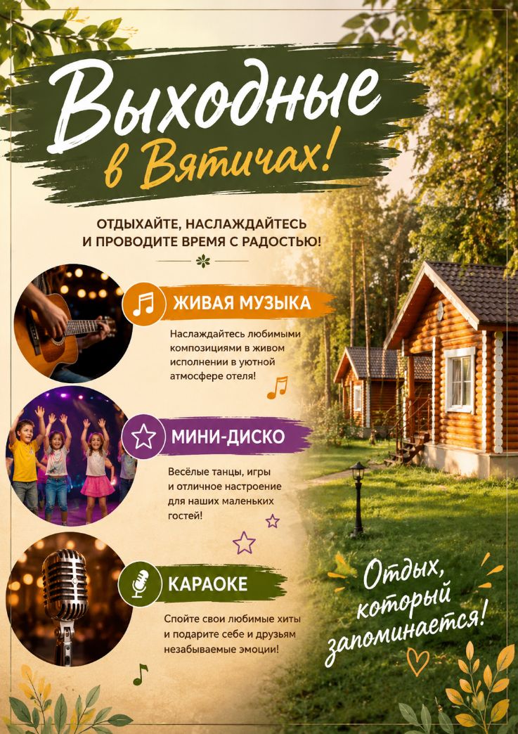 Выходные в загородном отеле Вятичи — живая музыка, караоке и мини-диско
